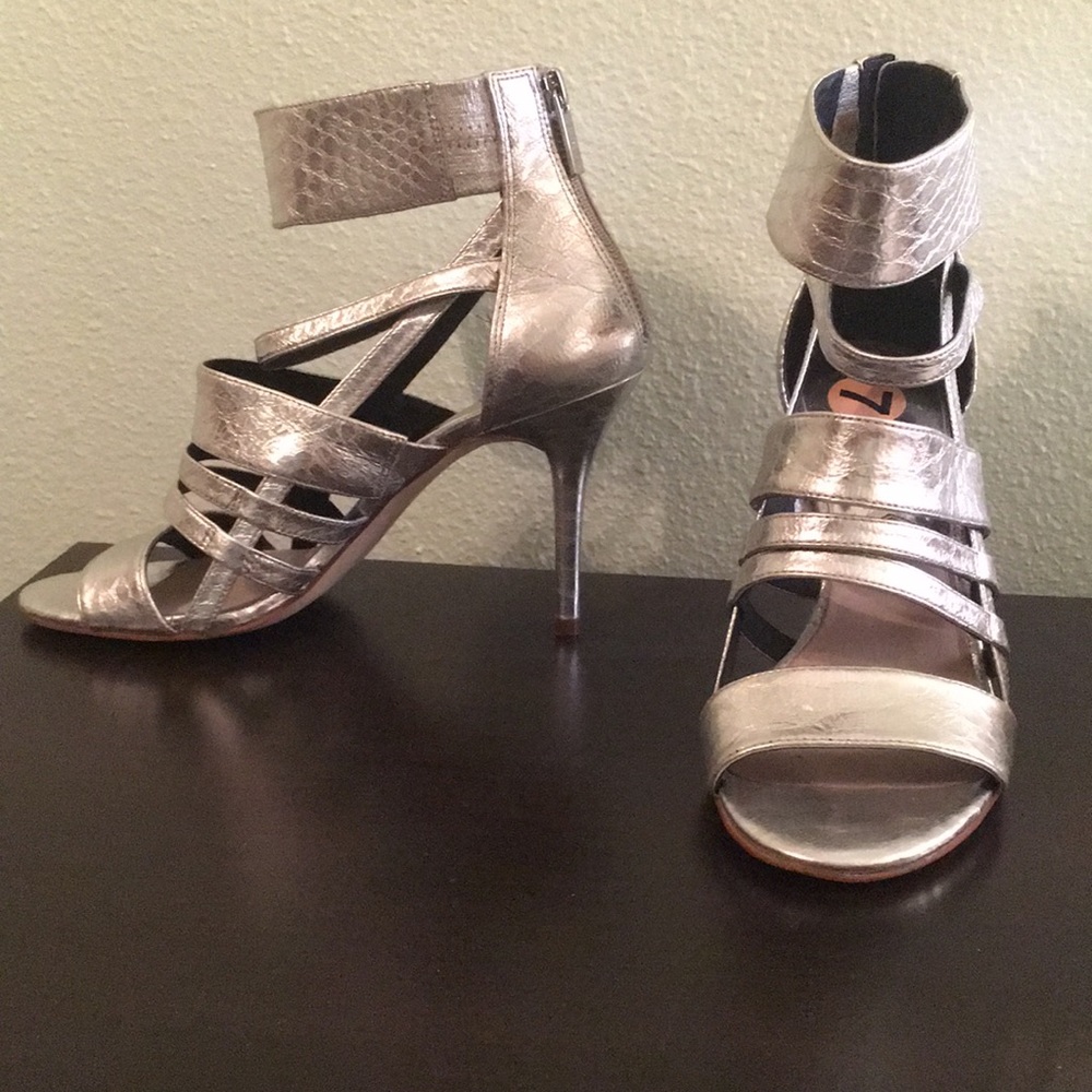 Silver strappy heels